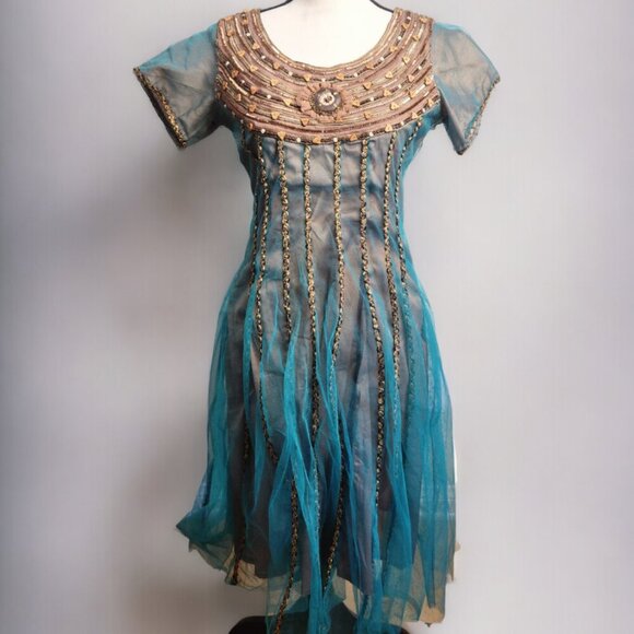 Mini Singh Dresses & Skirts - Green Tulle Designer Dress with Stone Beading and Embroidery